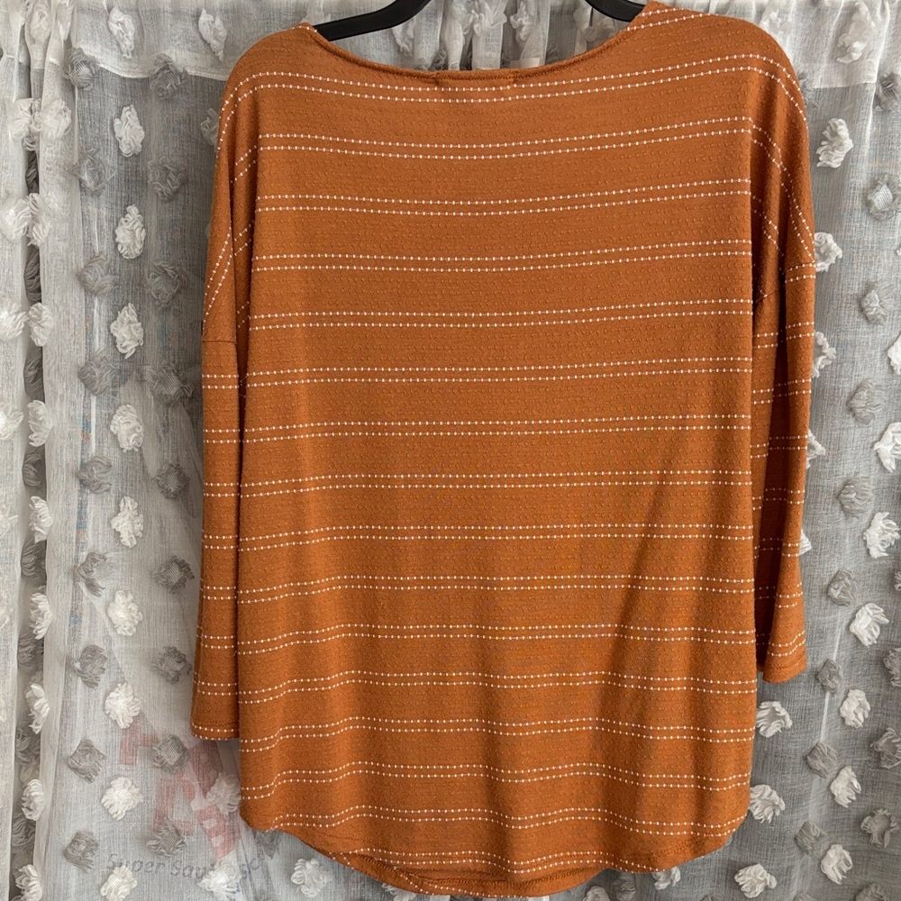 Women's Button-Trim Rust Stripe Boatneck Top - Picture 5 of 5